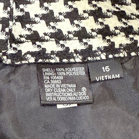 Tahari Houndstooth Fringe Black White Faux Wrap Knee Length Womens Skirt Size 16 - Picture 7 of 9